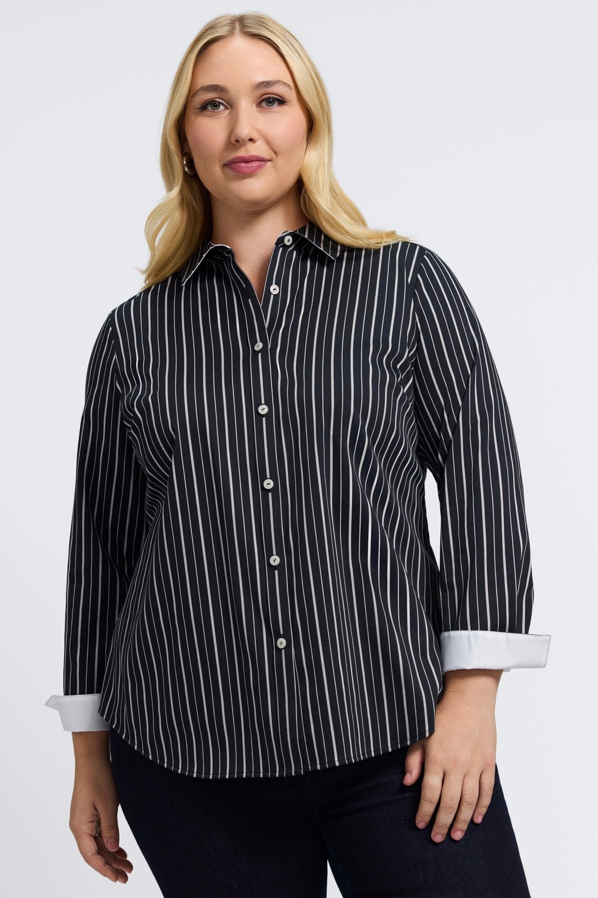 Margie Plus Classic Wide Stripe Long Sleeve Shirt
