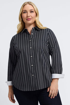 Margie Plus Classic Wide Stripe Long Sleeve Shirt