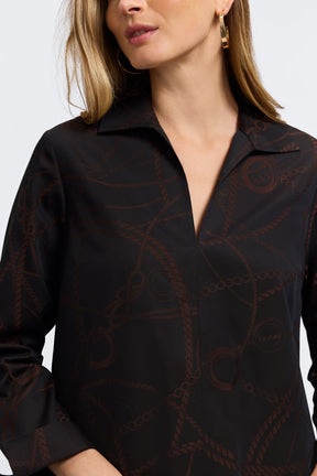 Agnes Chain Stripe Jacquard Long Sleeve Popover Shirt