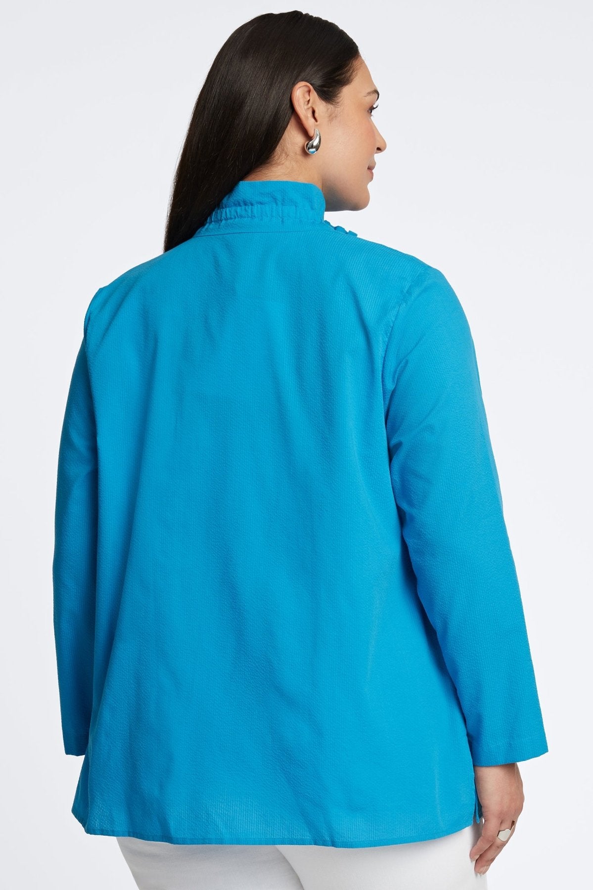 Carolina Plus Seersucker Long Sleeve Shirt Jacket- Foxcroft