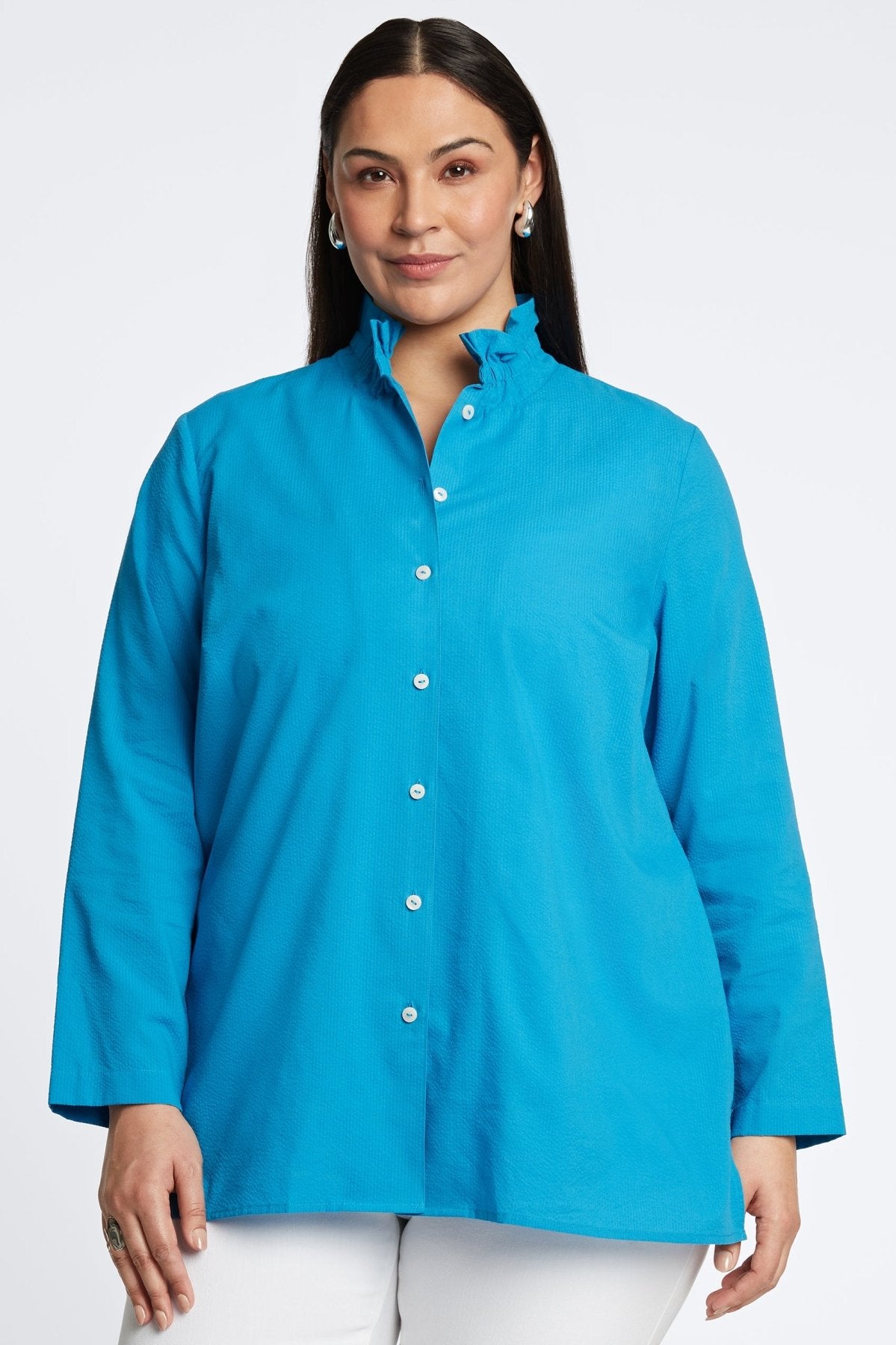 Carolina Plus Seersucker Long Sleeve Shirt Jacket- Foxcroft