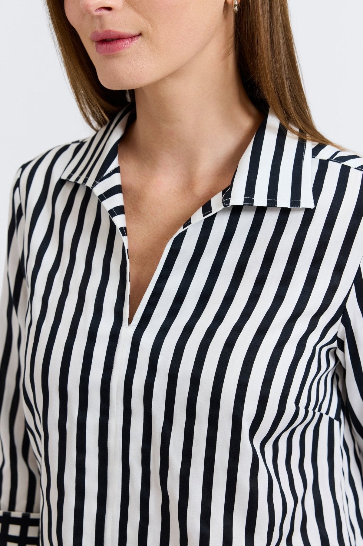 Agnes Black Stripe & Gingham 3/4 Sleeve Popover Shirt