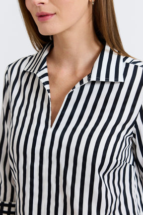 Agnes Black Stripe & Gingham Popover Shirt