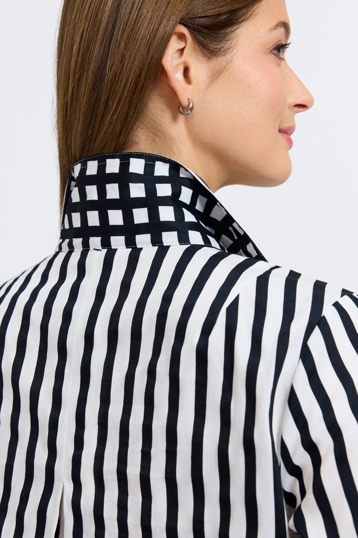 Agnes Black Stripe & Gingham 3/4 Sleeve Popover Shirt