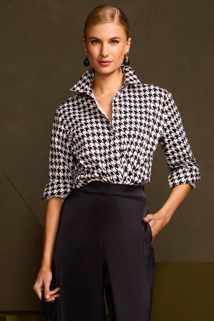 Meghan Classic Houndstooth Long Sleeve Shirt – Foxcroft