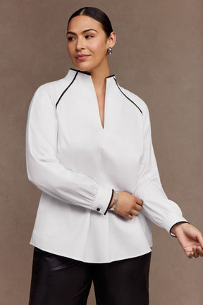 Daphne Stretch Matte Sateen Long Sleeve Popover Shirt