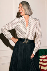 Daphne Metallic Stripe Long Sleeve Popover Shirt
