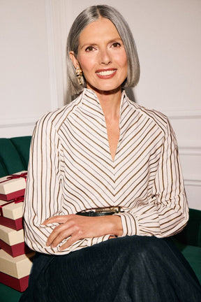 Daphne Metallic Stripe Long Sleeve Popover Shirt
