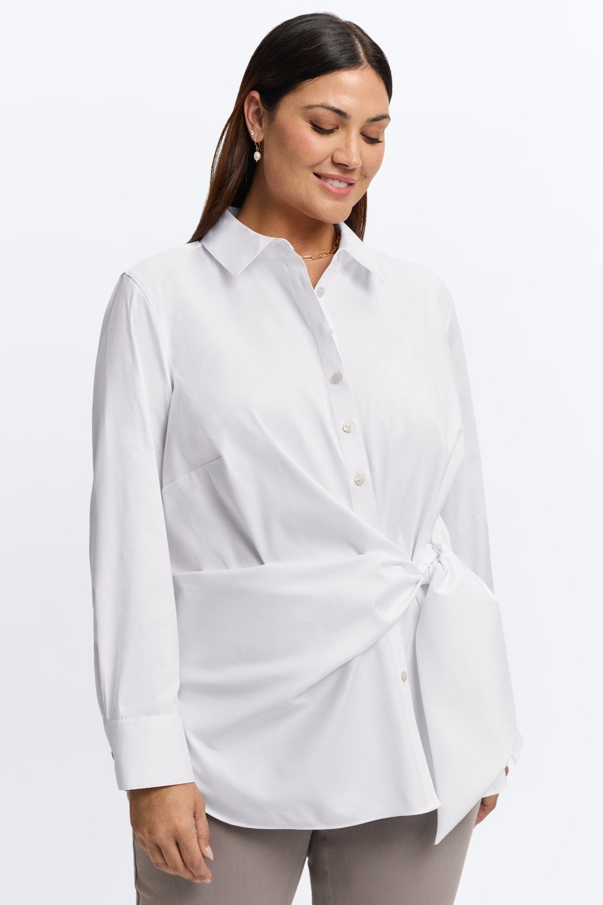 Sabine Plus No Iron Stretch Matte Sateen Tie Long Sleeve Shirt