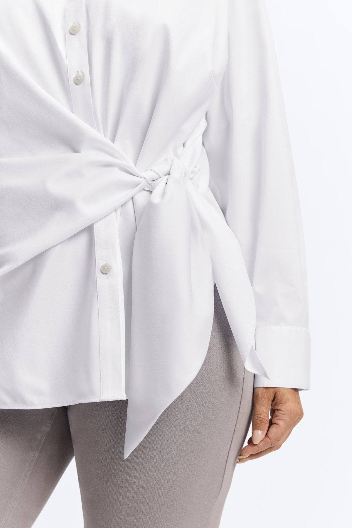 Sabine Plus No Iron Stretch Matte Sateen Tie Long Sleeve Shirt
