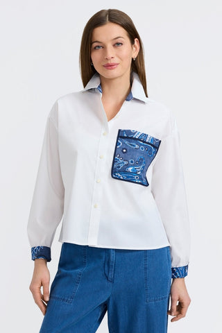 Marina Denim Paisley Long Sleeve Short Shirt