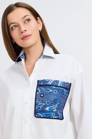 Marina Denim Paisley Long Sleeve Short Shirt