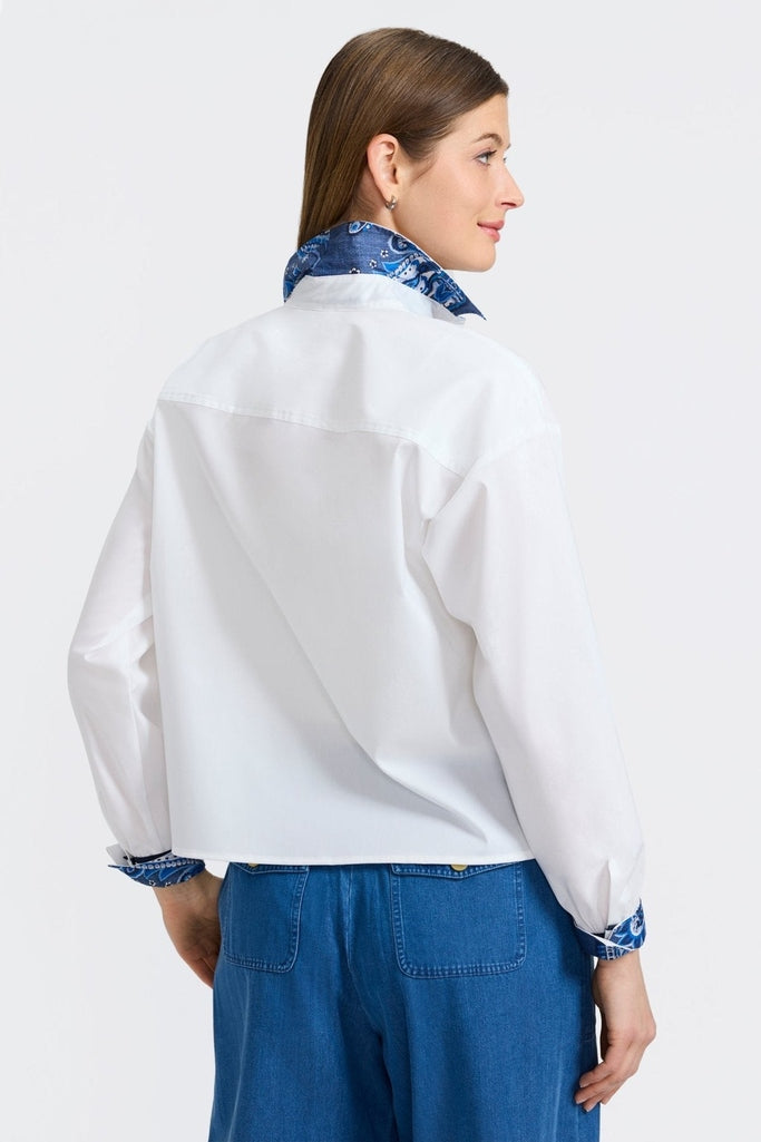 Marina Denim Paisley Long Sleeve Short Shirt