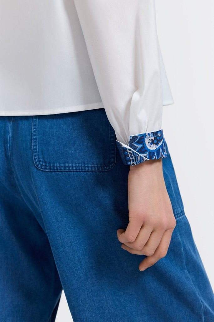 Marina Denim Paisley Long Sleeve Short Shirt