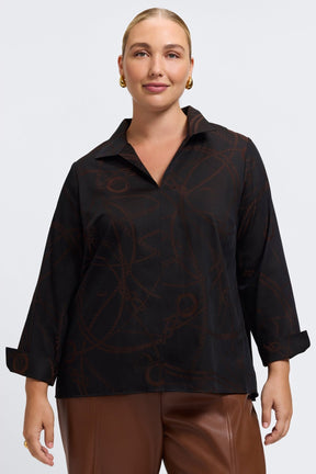 Agnes Plus Chain Stripe Jacquard Long Sleeve Popover Shirt
