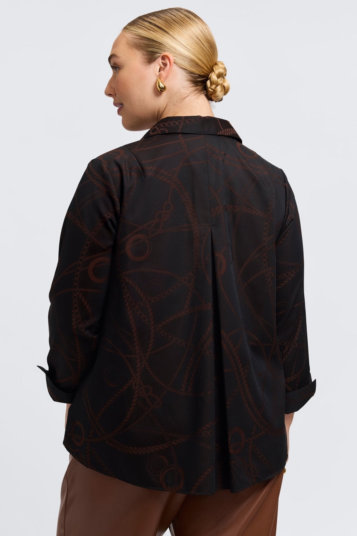 Agnes Plus Chain Stripe Jacquard Long Sleeve Popover Shirt