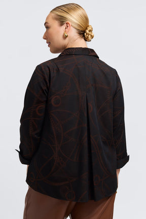 Agnes Plus Chain Stripe Jacquard Long Sleeve Popover Shirt