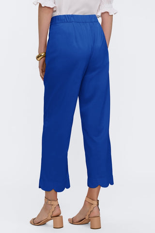 Angled back view on the satin capris showing some of the elastic waistband #color_deep sea