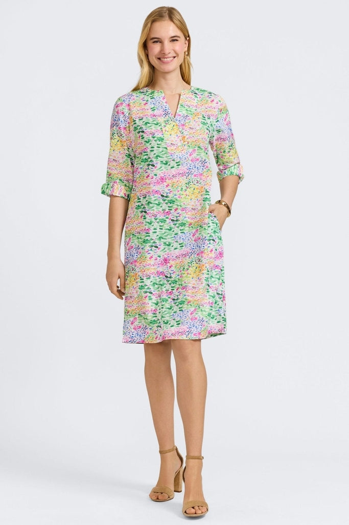 Vena Linen Impressionist Floral 3/4 Sleeve Dress Foxcroft Vena Linen Impressionist Floral 3/4 Sleeve Dress Foxcroft