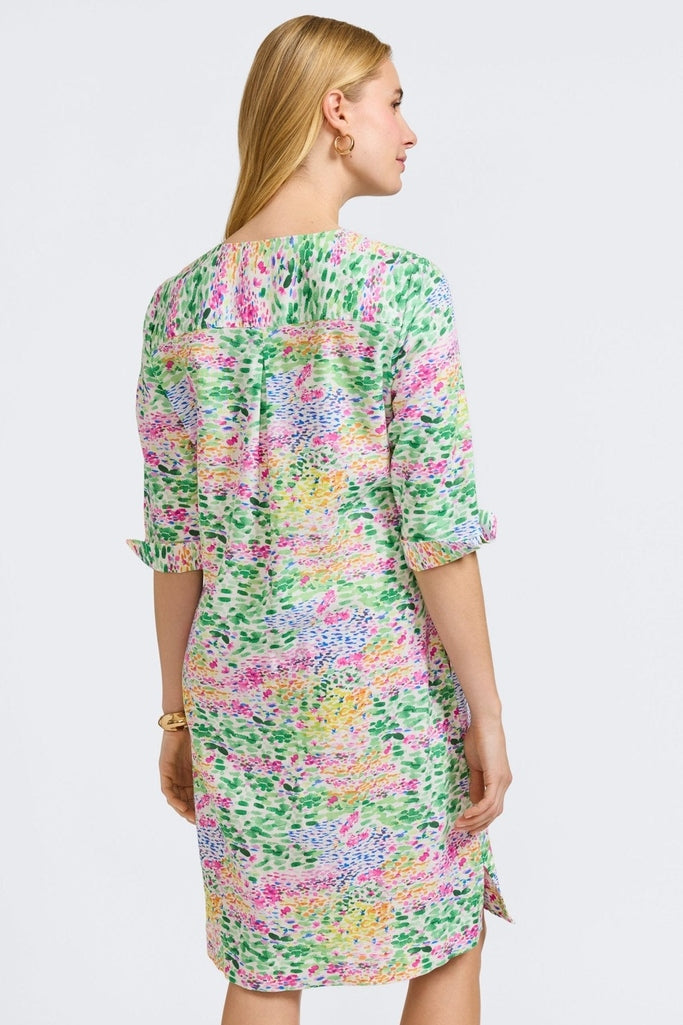 Vena Linen Impressionist Floral 3/4 Sleeve Dress  Foxcroft