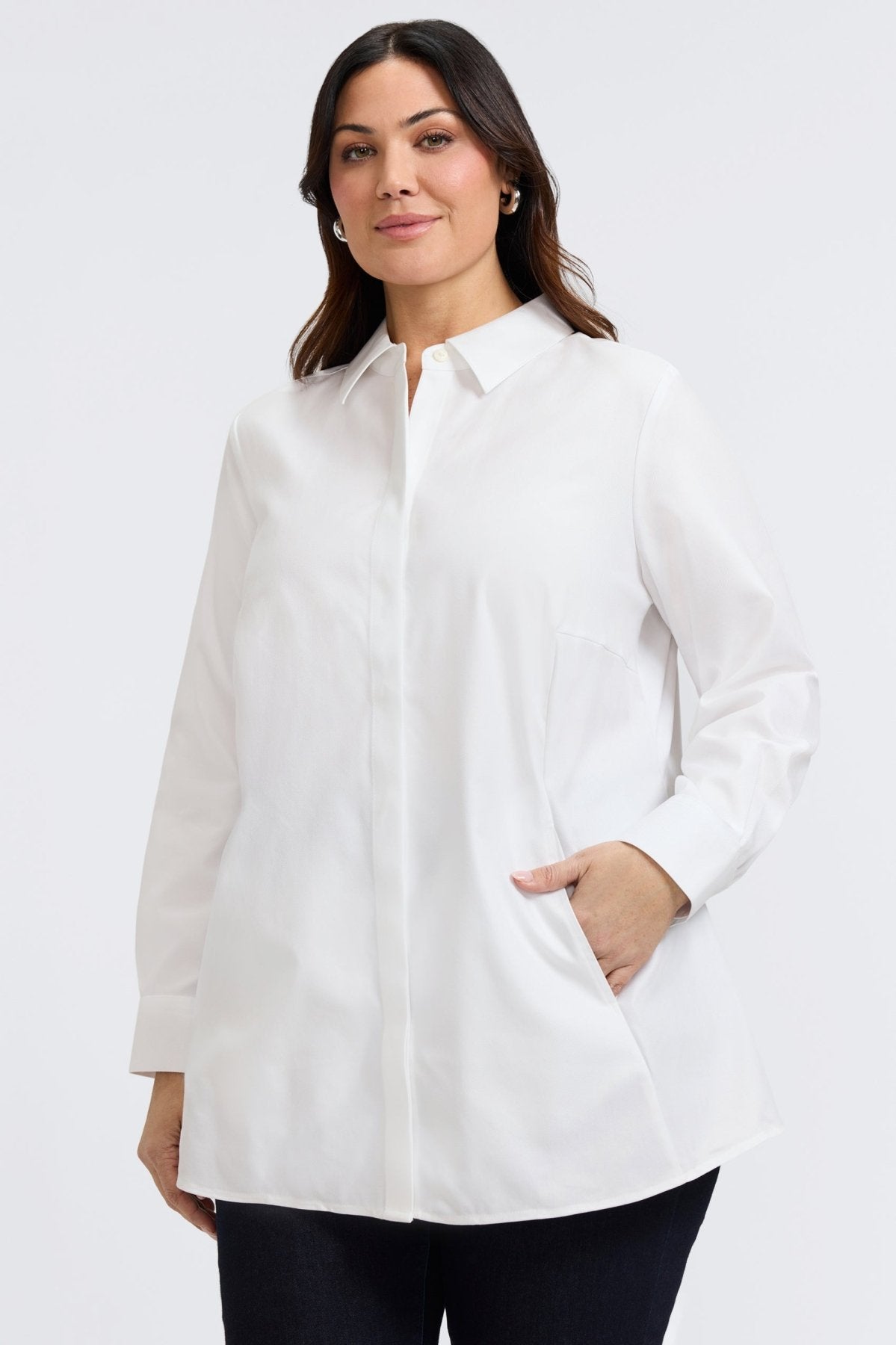 Cici Plus Cavalry Twill Long Sleeve Tunic