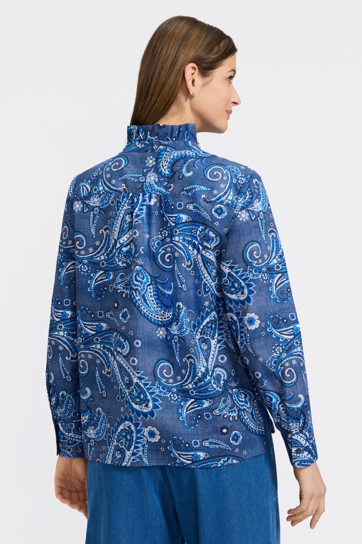 Sadie Denim Paisley Long Sleeve Shirt- Foxcroft