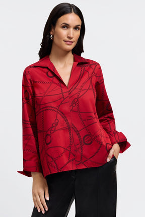 Agnes Chain Stripe Jacquard Long Sleeve Popover Shirt