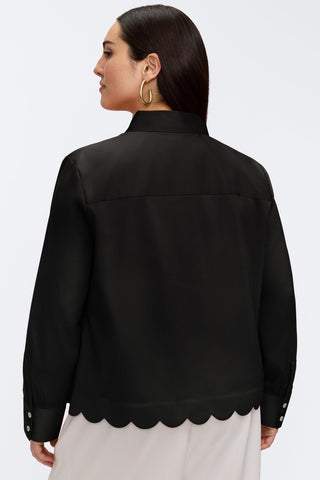 Back view of the Scarlett Plus Stretch Matte Sateen Long Sleeve Shirt
