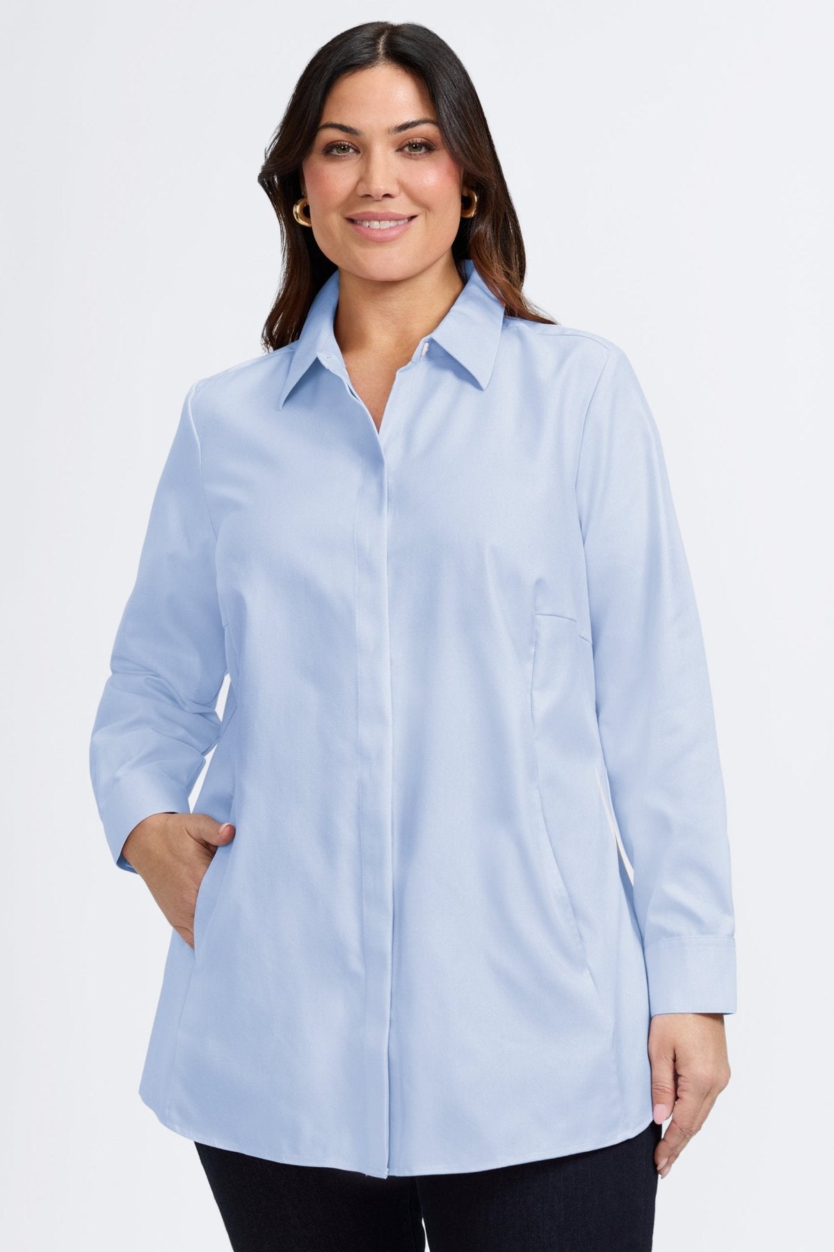 Cici Plus Cavalry Twill Long Sleeve Tunic
