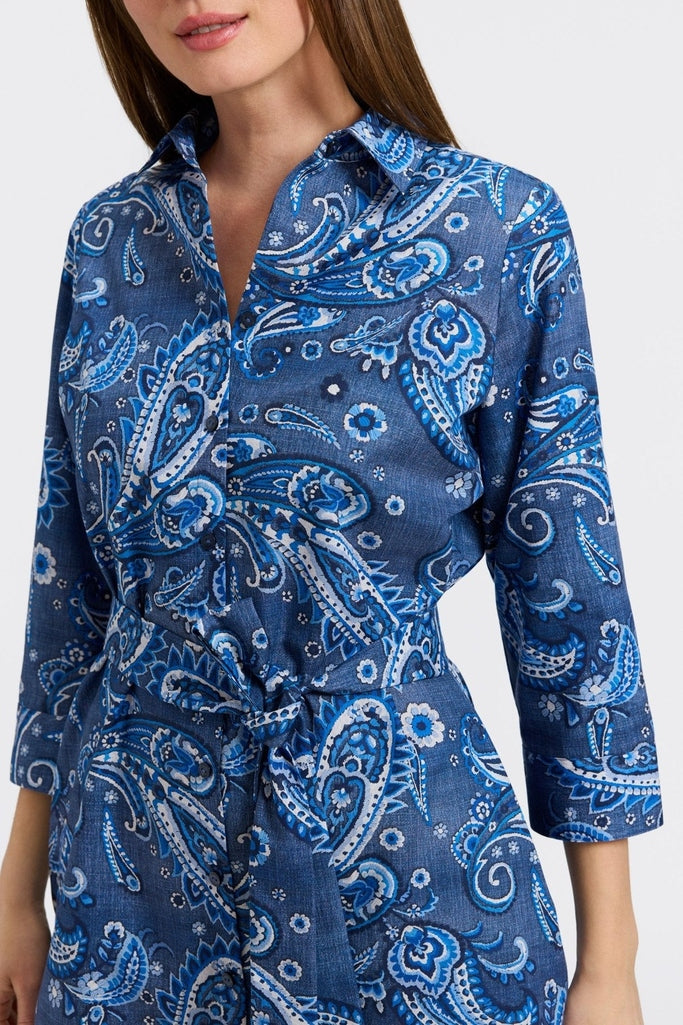 paisley denim dress Coffee Break Denim Paisley Long Sleeve Mini Dress