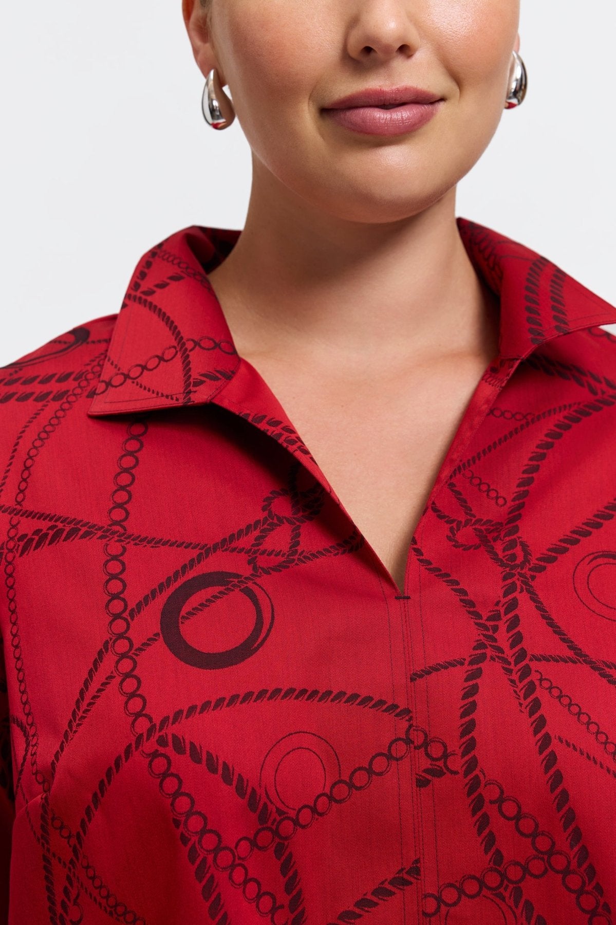 Agnes Plus Chain Stripe Jacquard Long Sleeve Popover Shirt