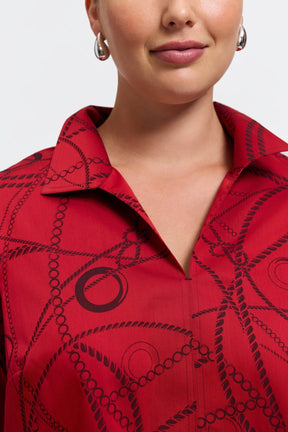 Agnes Plus Chain Stripe Jacquard Long Sleeve Popover Shirt