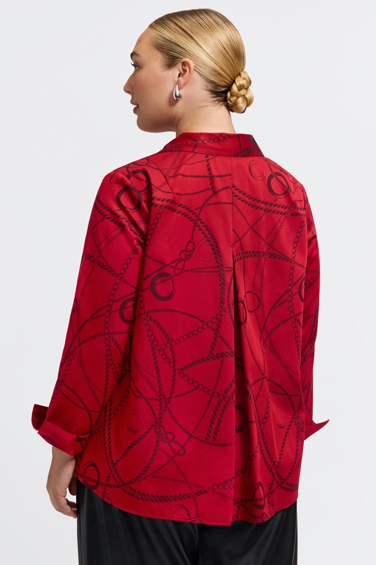 Agnes Plus Chain Stripe Jacquard Long Sleeve Popover Shirt
