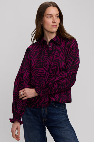 Vivienne Zebra Jacquard Long Sleeve Short Shirt