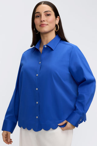 Front view of the Scarlett Plus Stretch Matte Sateen Long Sleeve Shirt