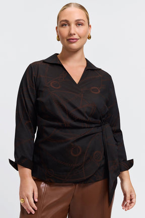 Salina Plus Chain Stripe Jacquard Long Sleeve Popover Shirt