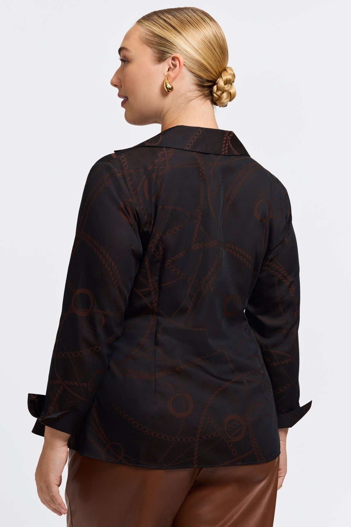 Salina Plus Chain Stripe Jacquard Long Sleeve Popover Shirt