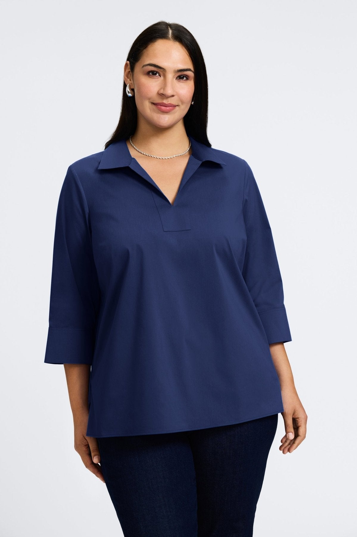 Julia Plus No Iron Stretch Cotton 3/4 Sleeve Popover Shirt