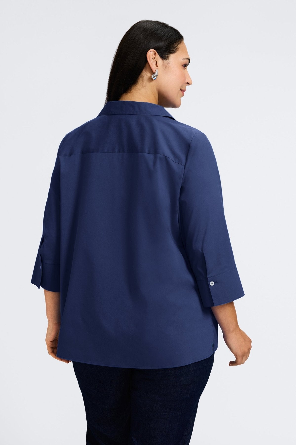 Julia Plus No Iron Stretch Cotton 3/4 Sleeve Popover Shirt