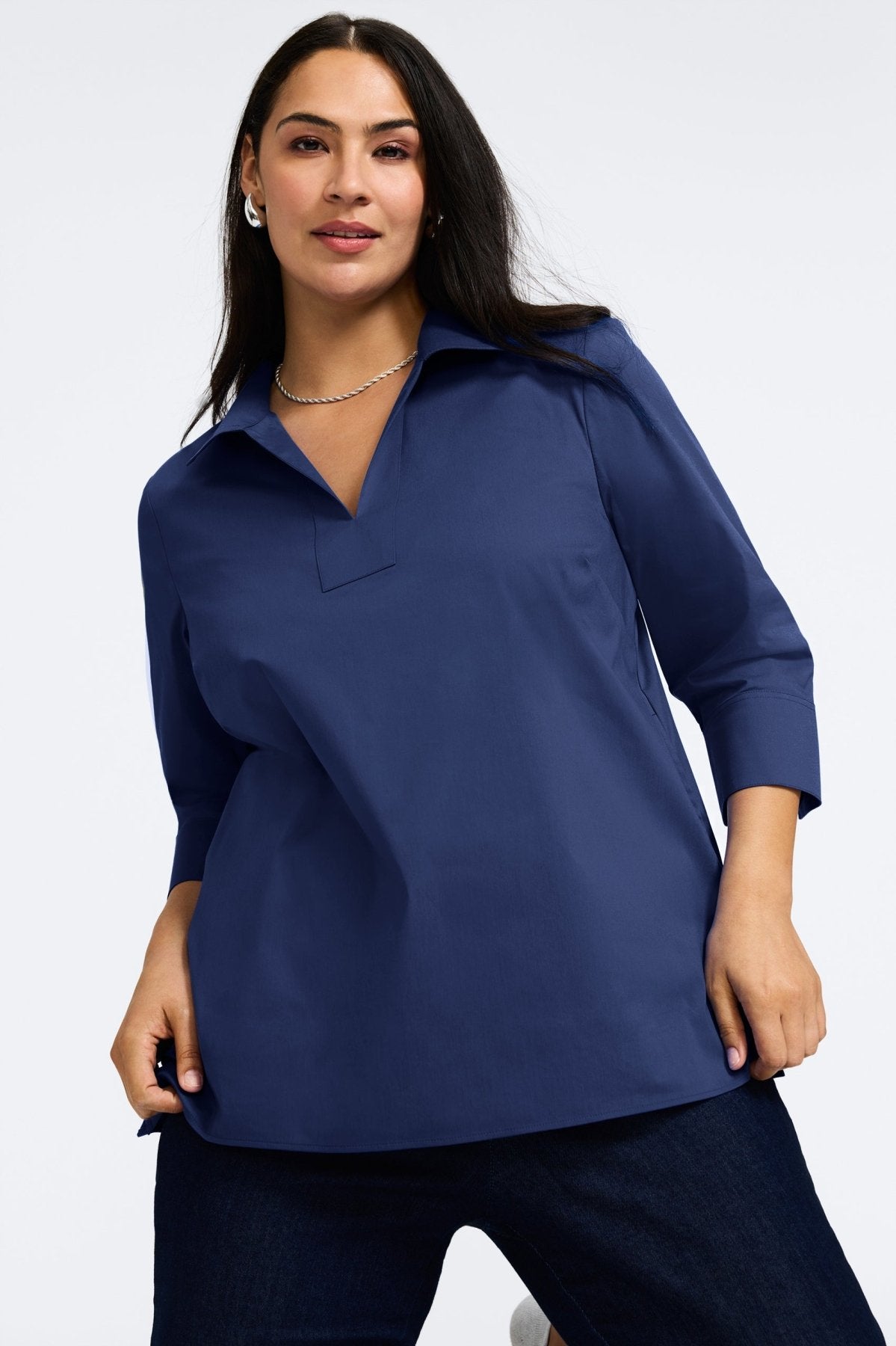 Julia Plus No Iron Stretch Cotton 3/4 Sleeve Popover Shirt