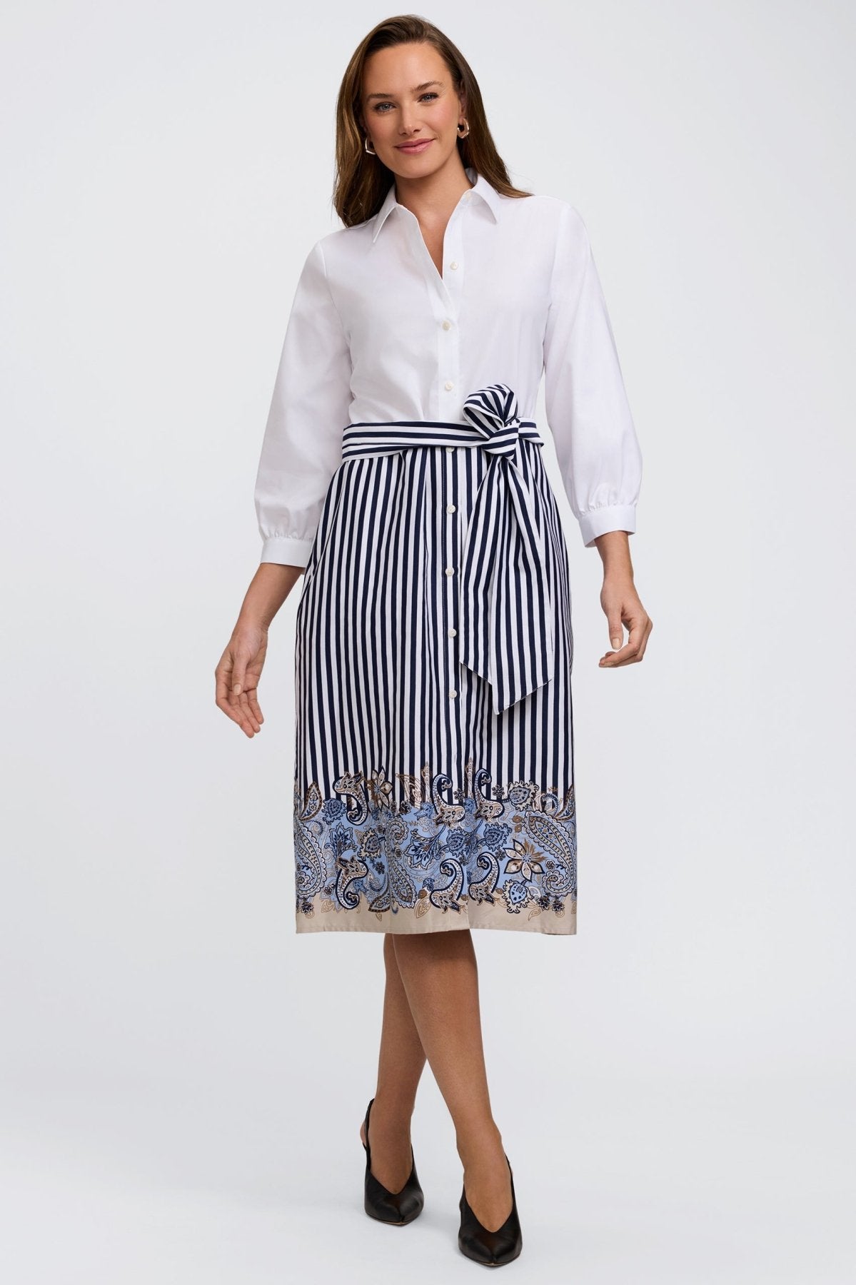 Esther Stripe Paisley 3/4 Sleeve Dress