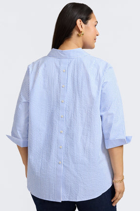 Therese Plus Seersucker Thin Stripe 3/4 Sleeve Popover Shirt
