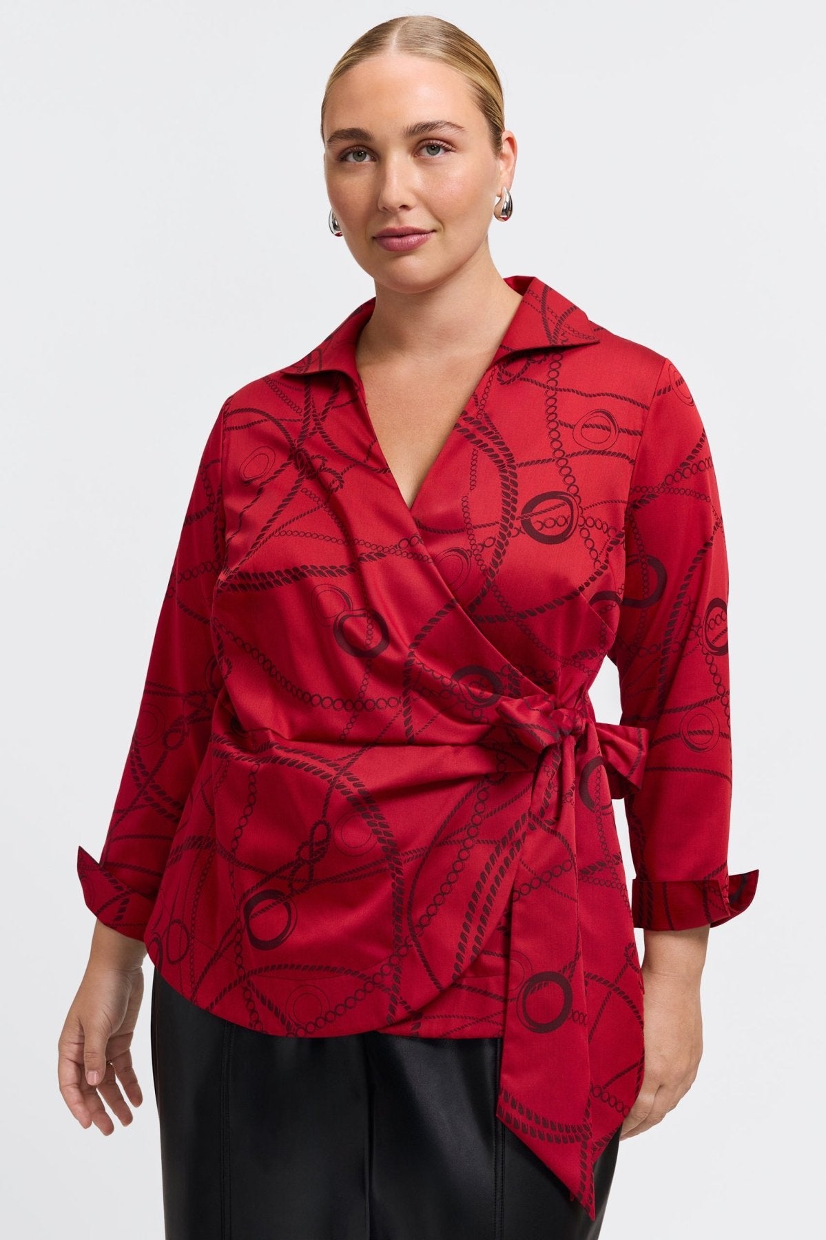 Salina Plus Chain Stripe Jacquard Long Sleeve Popover Shirt
