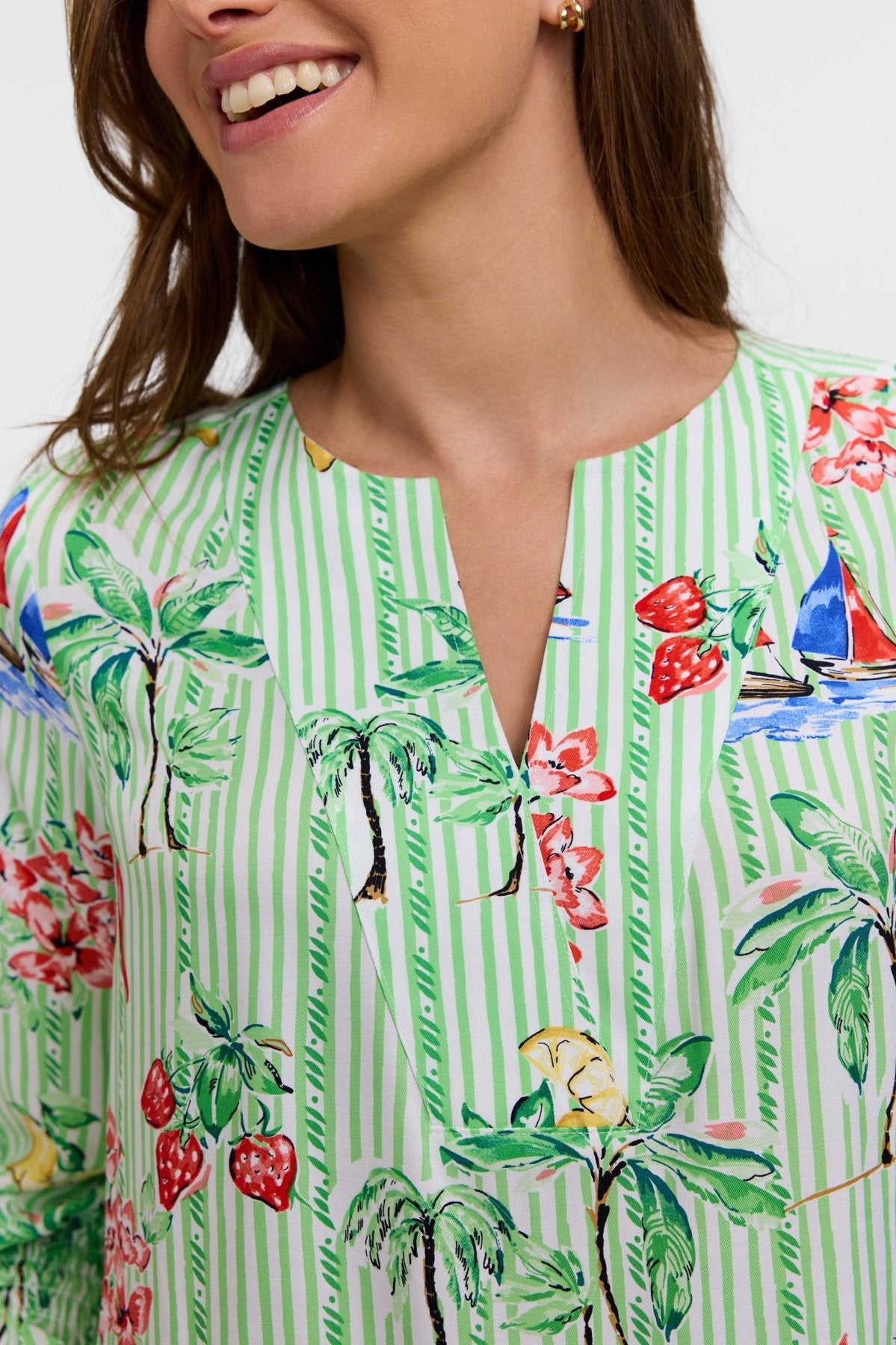 Alicia Resort Stripe 3/4 Sleeve Popover Shirt