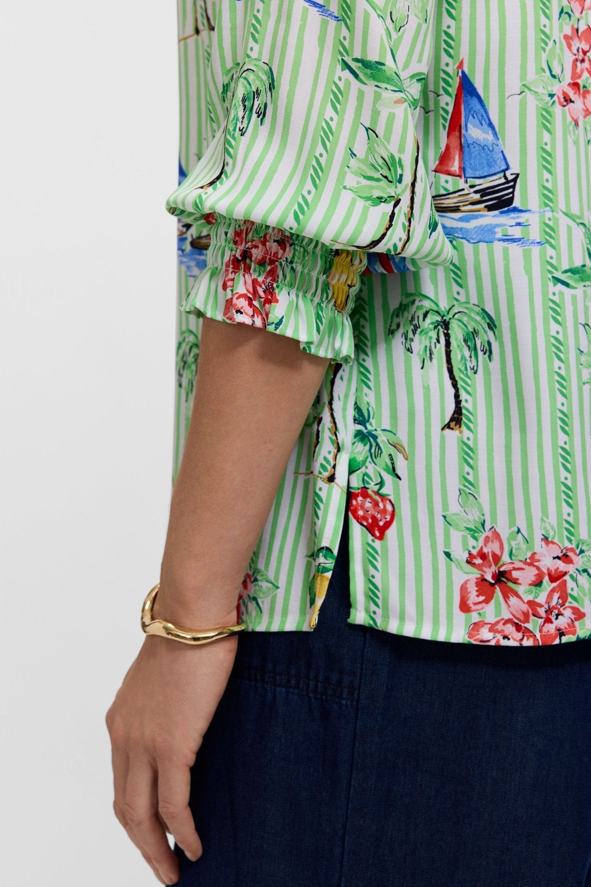 Alicia Resort Stripe 3/4 Sleeve Popover Shirt