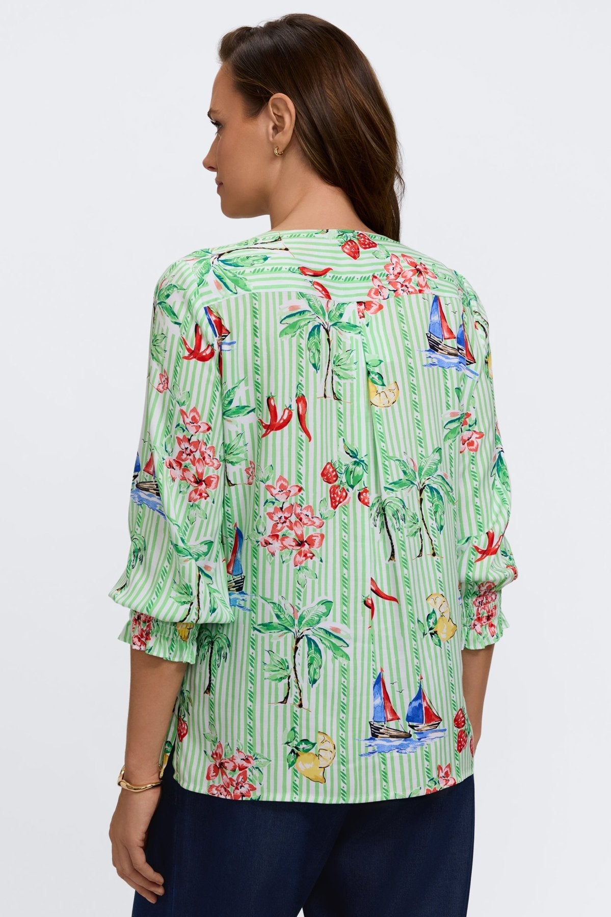 Alicia Resort Stripe 3/4 Sleeve Popover Shirt