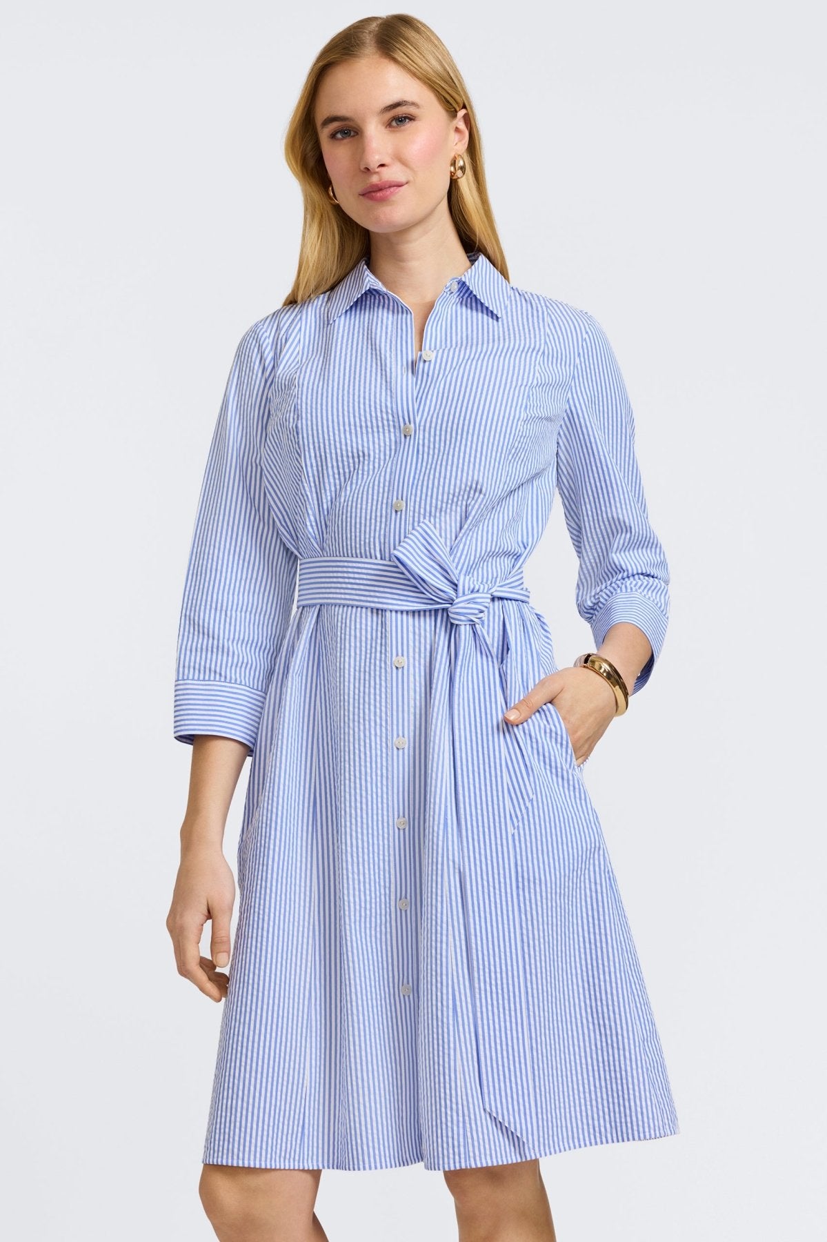 Fiona Seersucker 3/4 Sleeve Dress