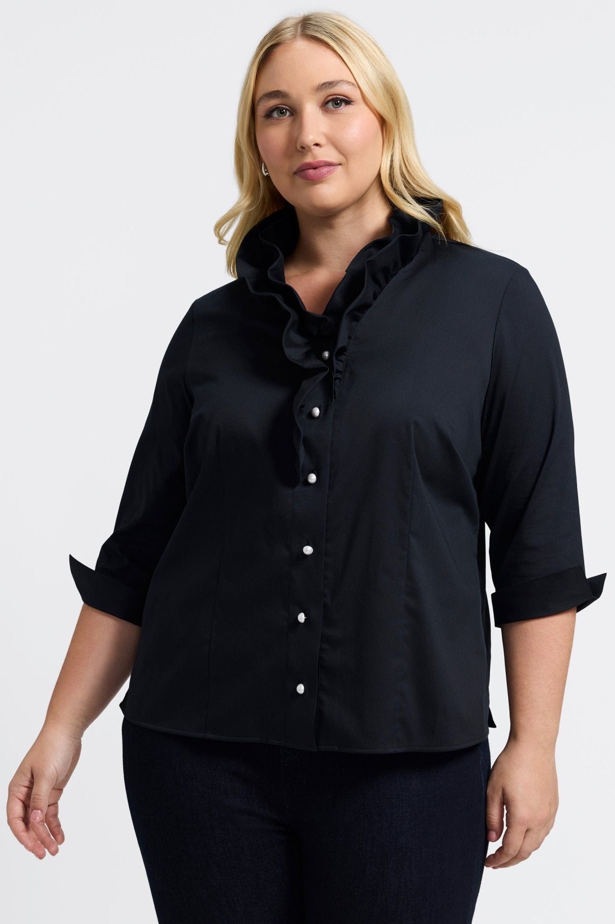 Edith Plus Stretch Matte Sateen 3/4 Sleeve Shirt Jacket
