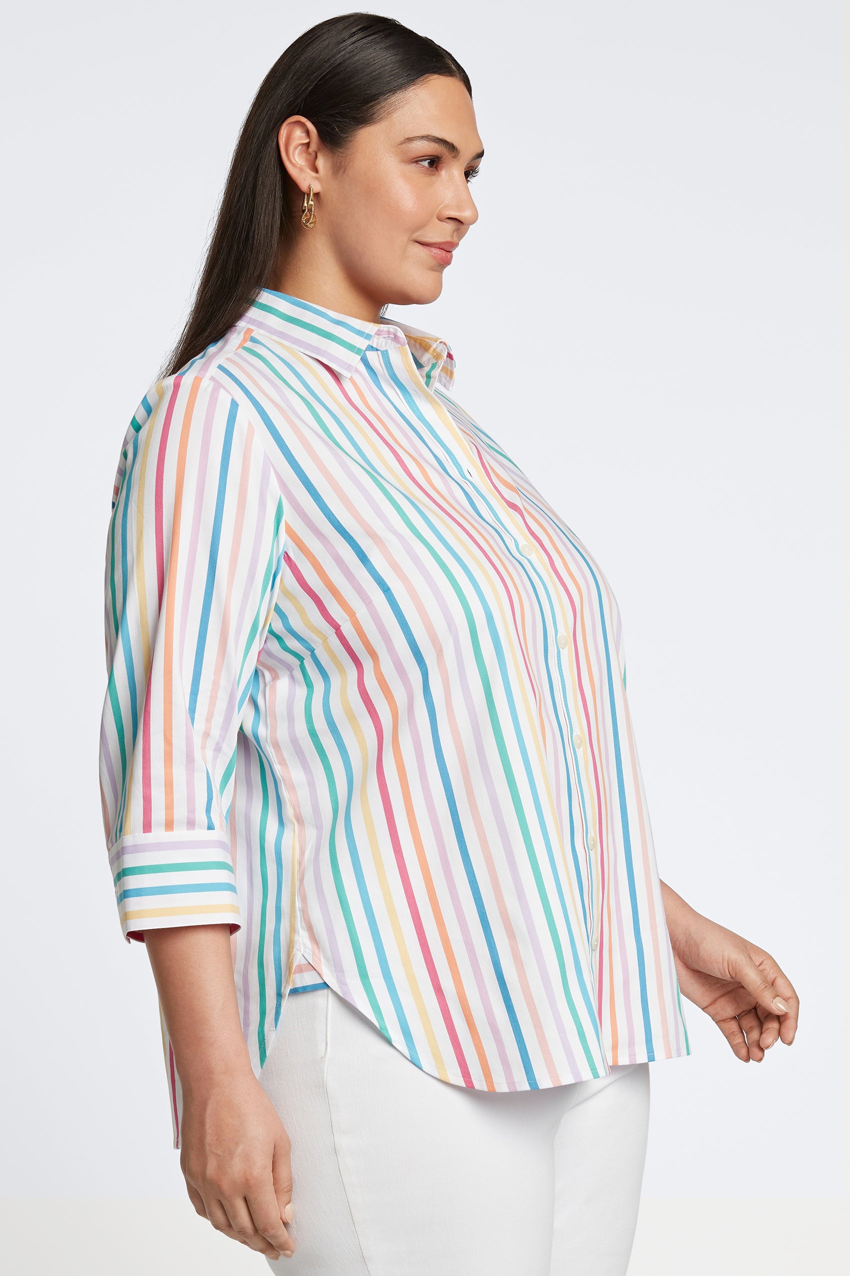 Meghan Plus No Iron Rainbow Stripe Shirt