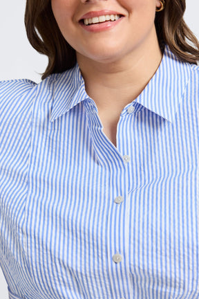 Fiona Plus Seersucker Thin Stripe 3/4 Sleeve Dress